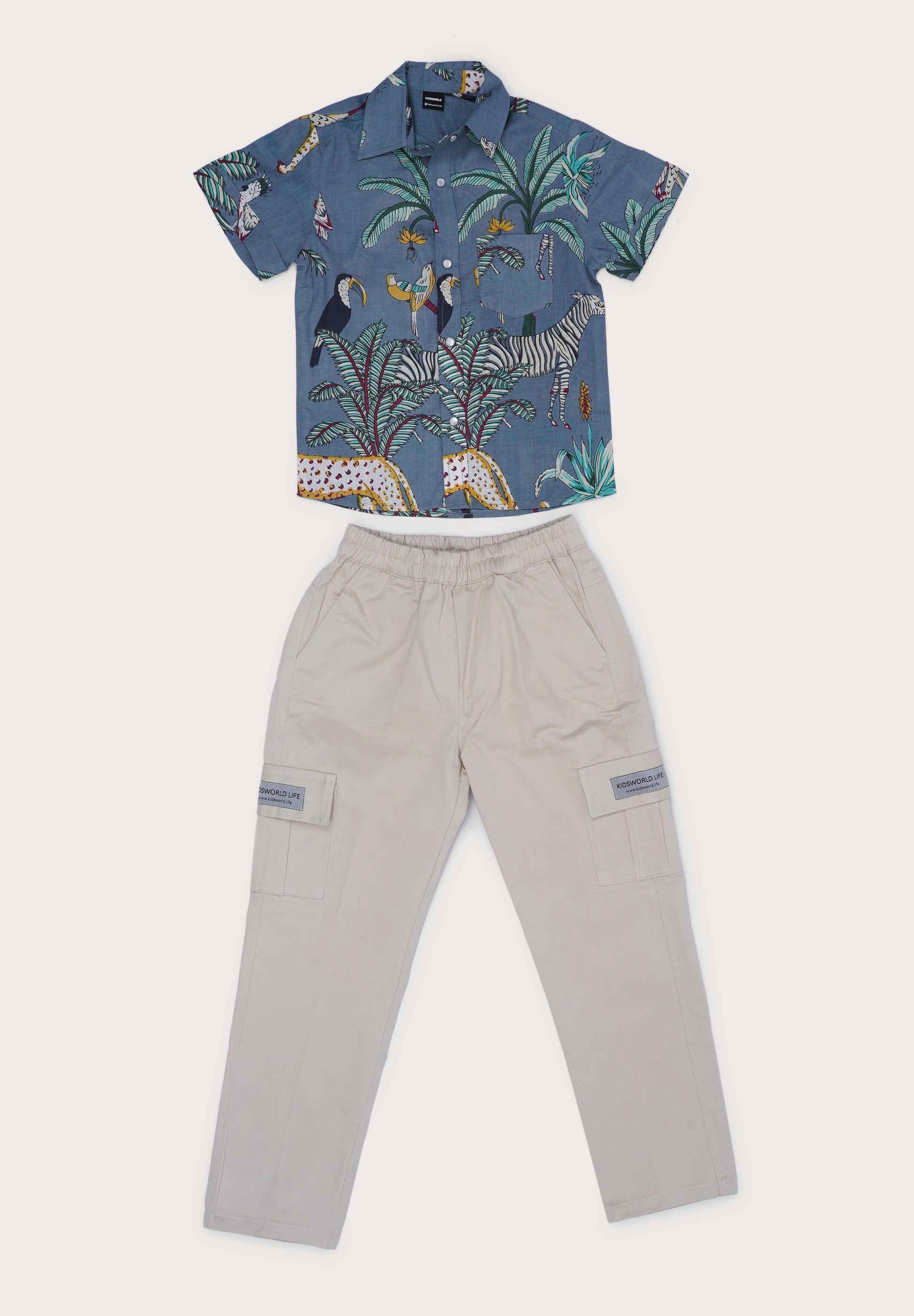Boys Cotton Printed Shirt with Denim Cargo Pants – Casual Stylish Outfit