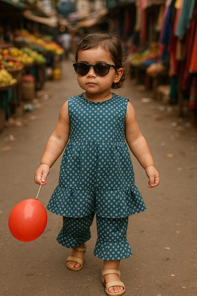 Trendy Printed Cotton Peplum Top & Pant Set for Girls