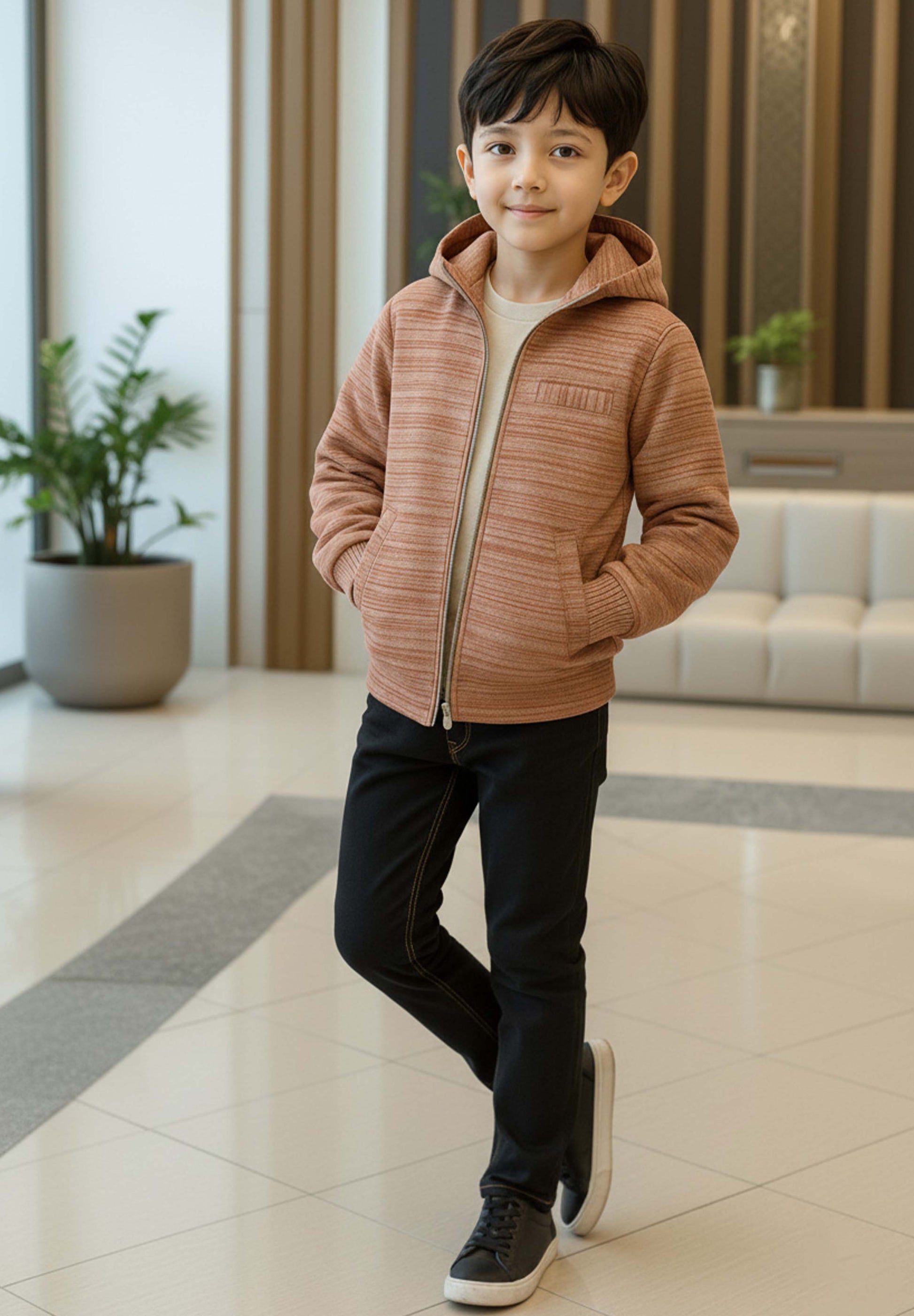 Rust Striped Zip-Up Jacket