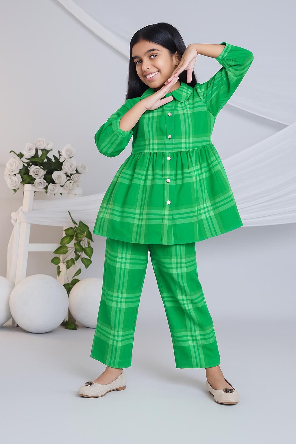 Green Plaid Tunic and Pants Set