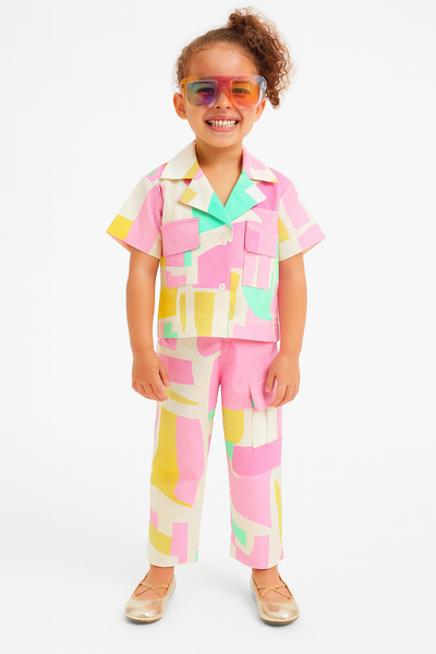 Multicolor Abstract Cotton Co-ord Set for Girls