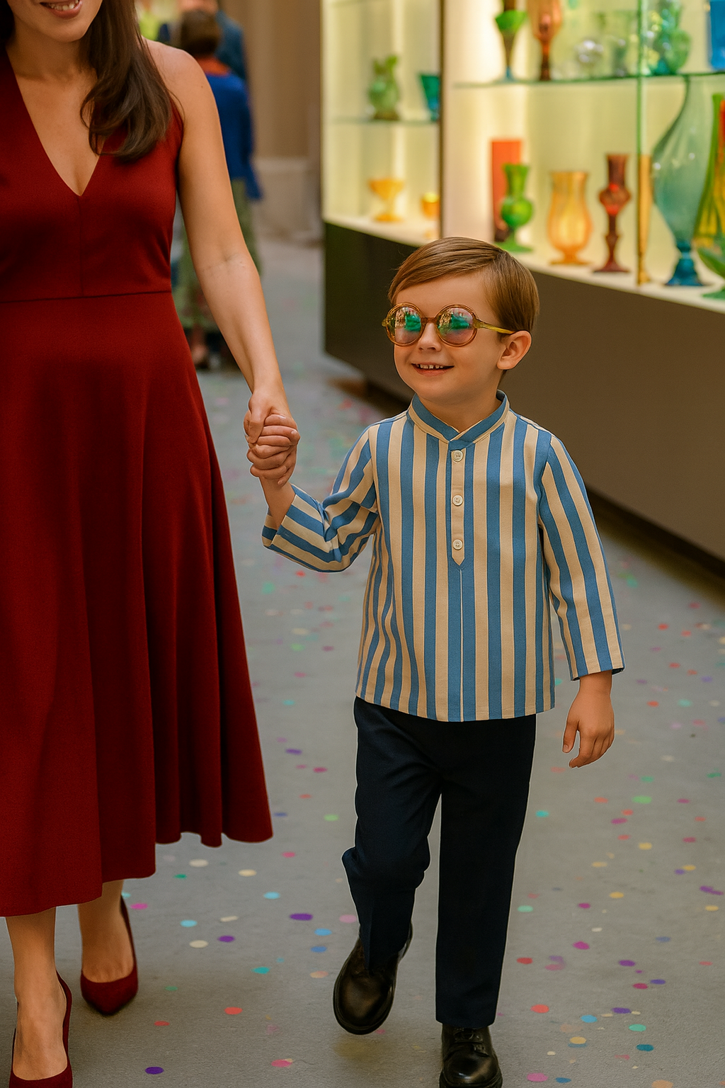 Boys’ Classic Blue & White Striped Kurta with Navy Pants – Stylish Festive & Casual Wear Set