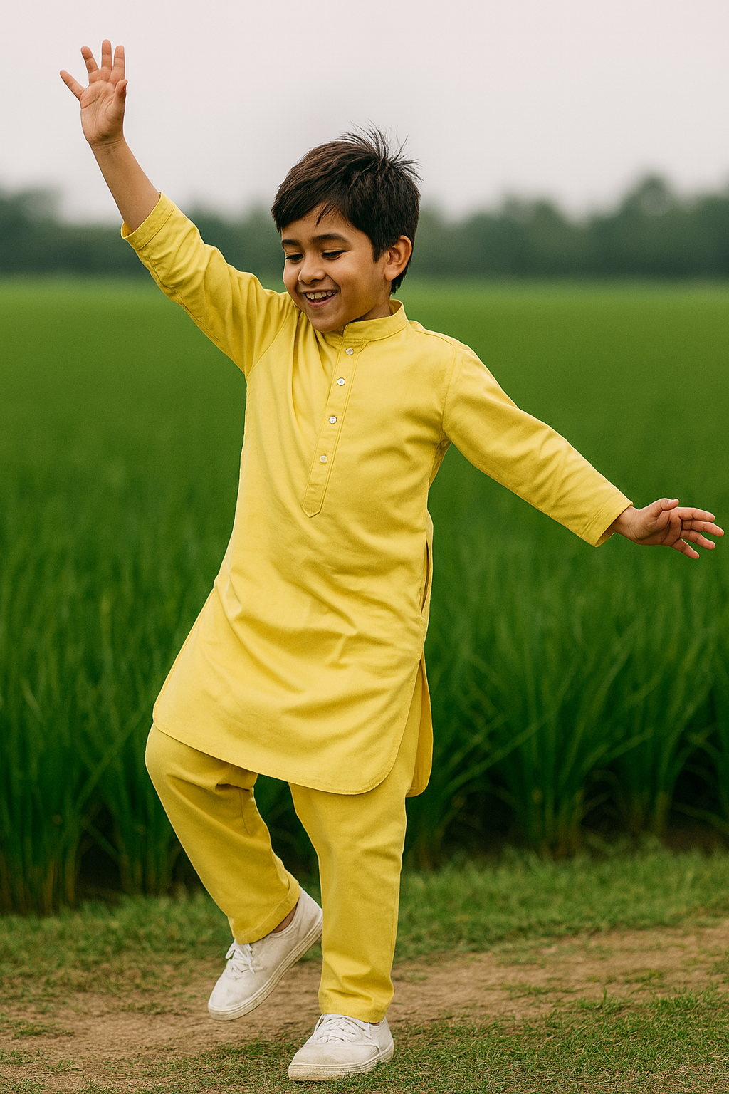 Boys Mustard Yellow Pathani Kurta Pajama Set
