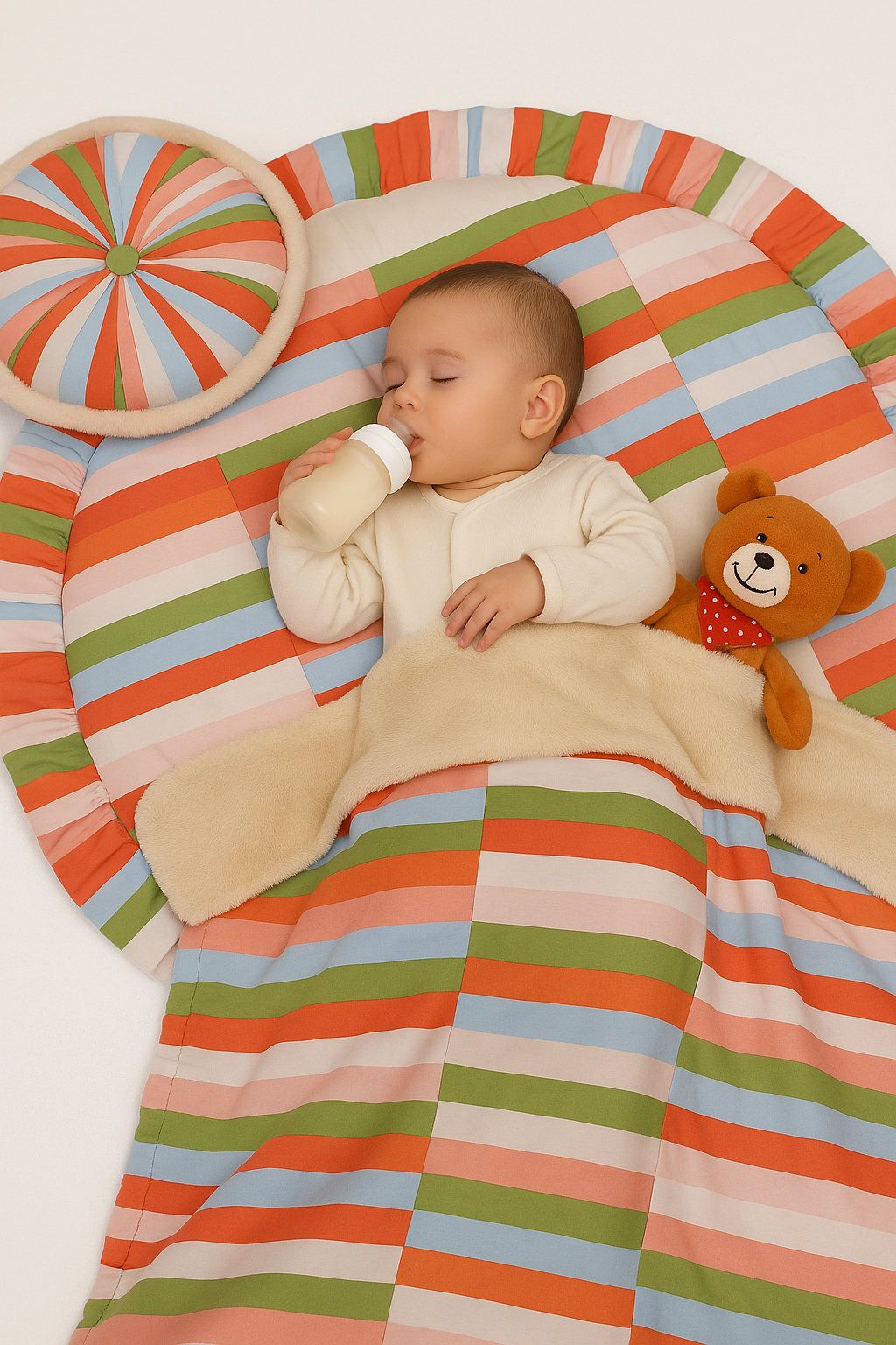 Mattress Set with Mustard Pillow, Blanket & Feeding Support