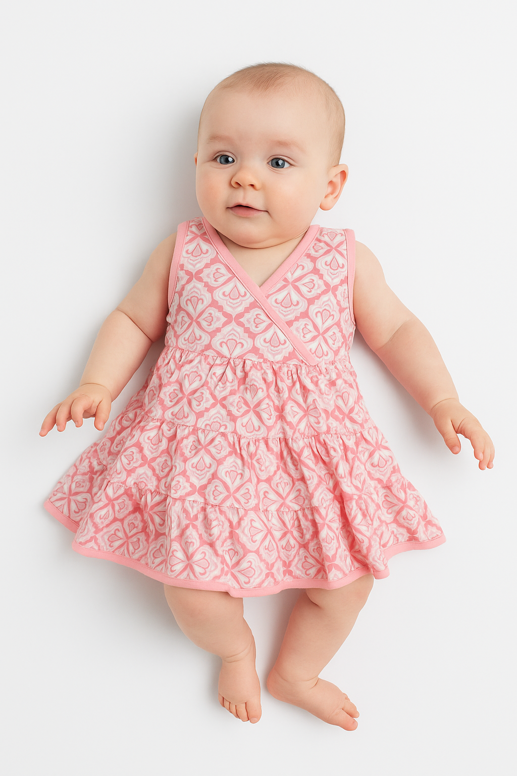 soft pink and white printed frock.