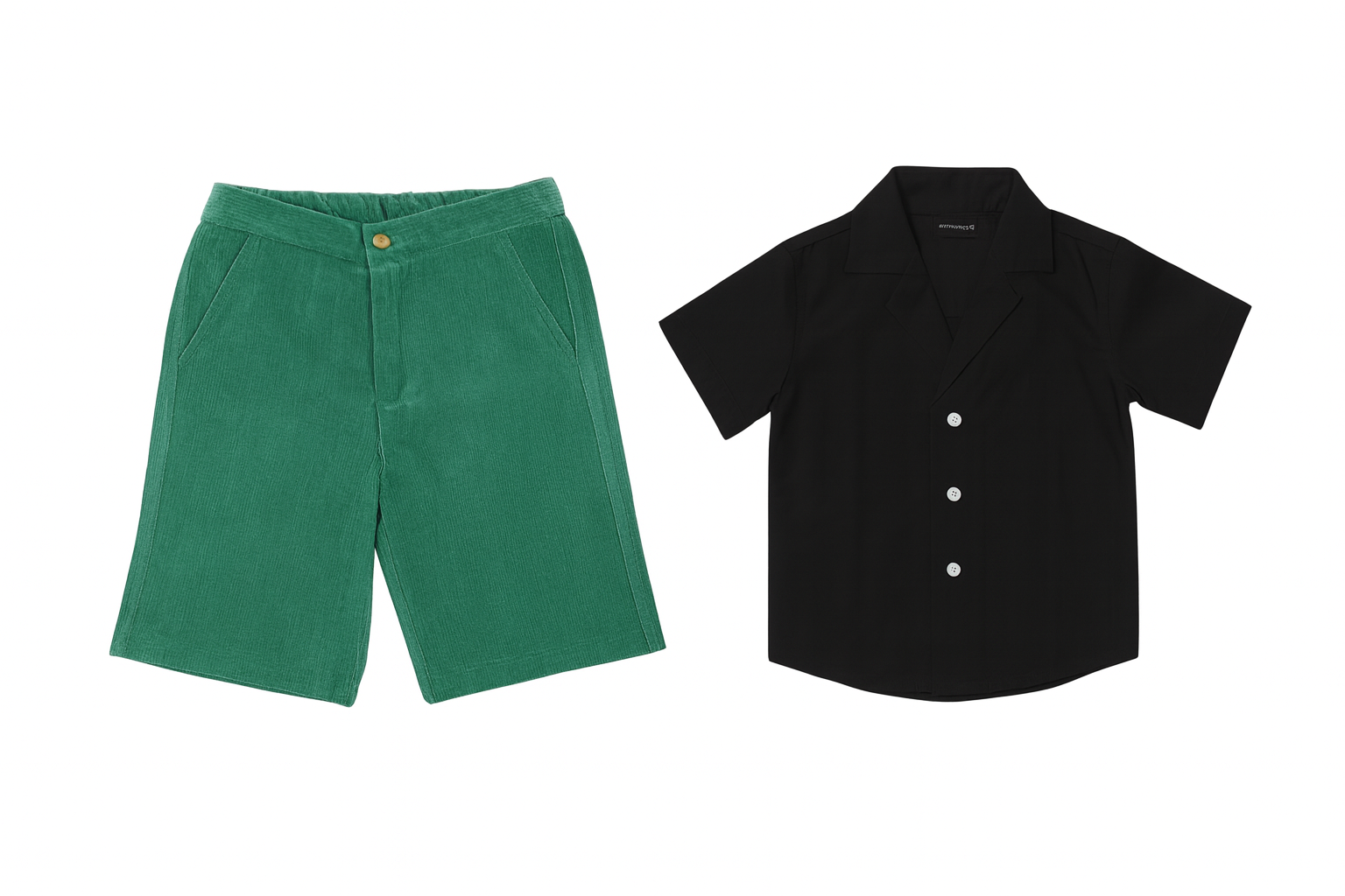 Boys Black Shirt & Green Shorts Set