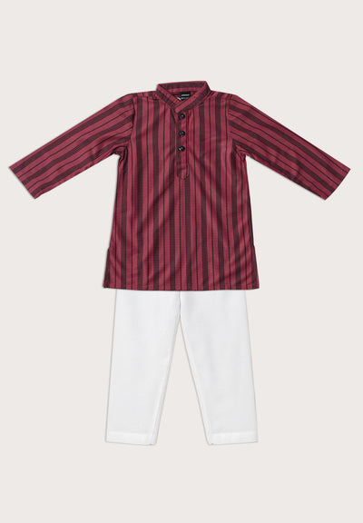 Maroon Striped Kurta Pajama