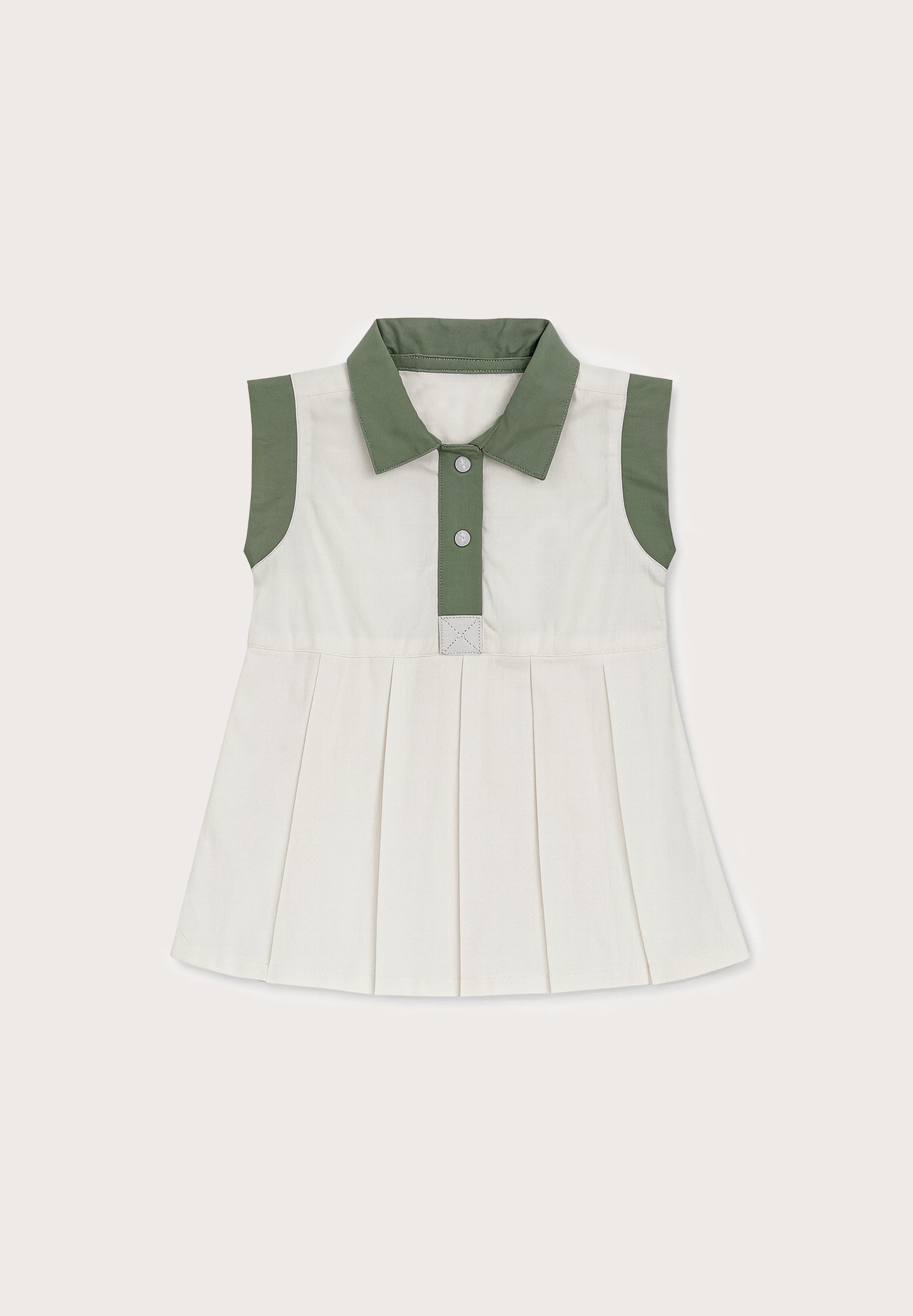 Olive Collar Pleated Dress