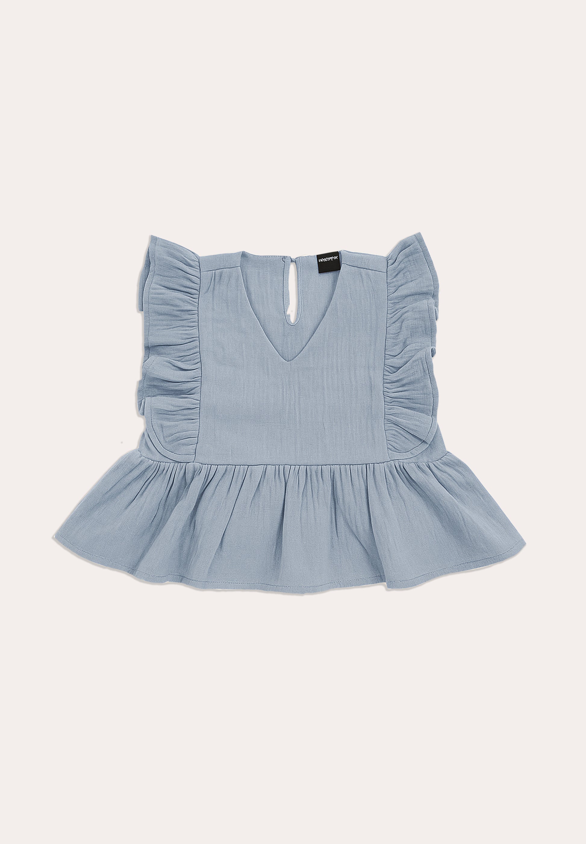 Girls’ Ruffle Sleeve Peplum Top & Wide-Leg Pants Set – Light Denim