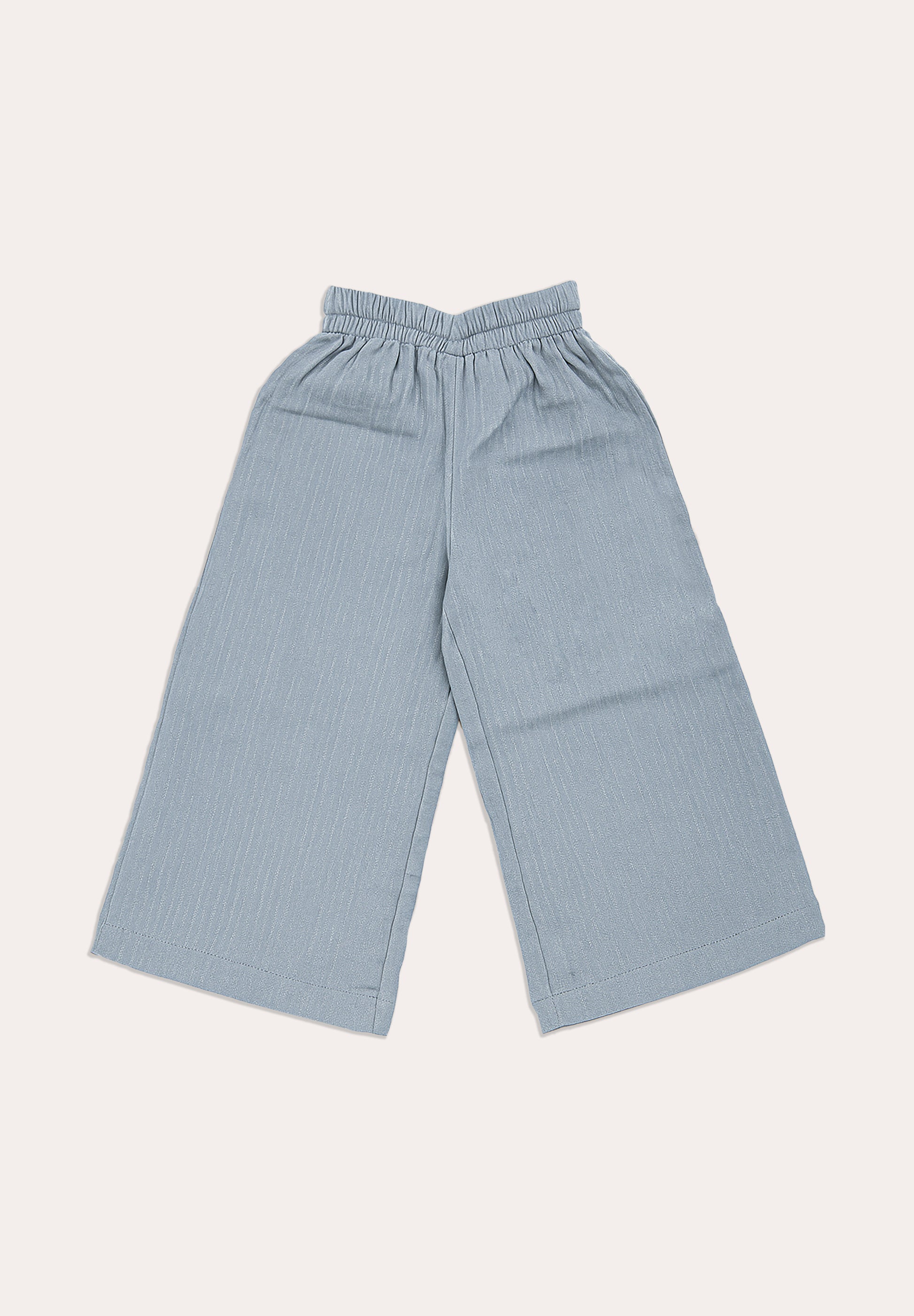 Girls’ Ruffle Sleeve Peplum Top & Wide-Leg Pants Set – Light Denim