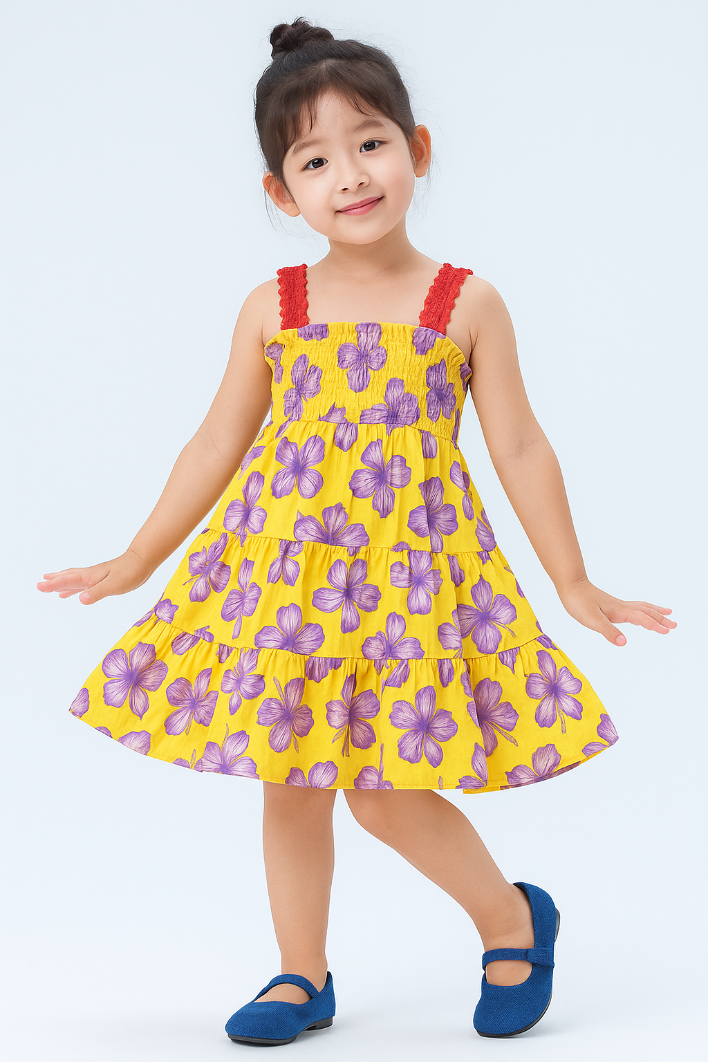Sunny Yellow Floral Tiered Dress