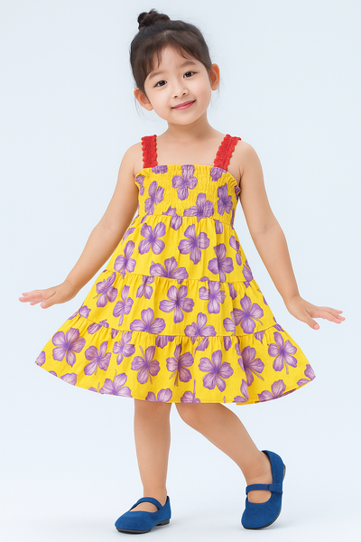 Sunny Yellow Floral Tiered Dress