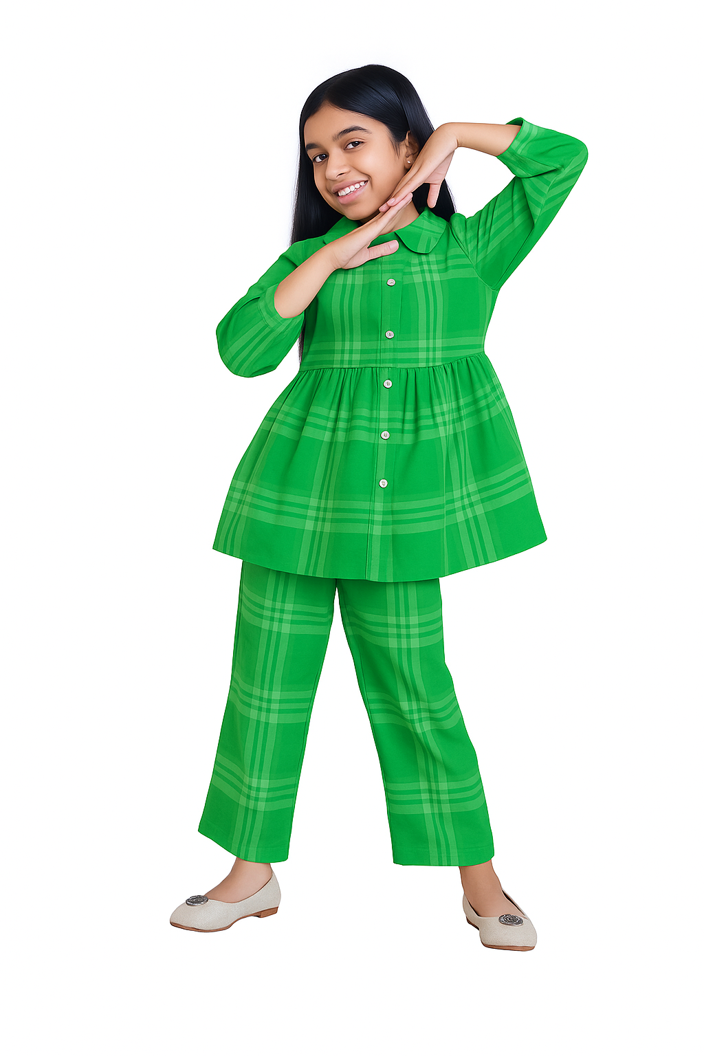 Green Plaid Tunic and Pants Set