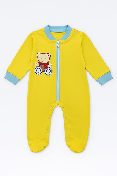 Yellow Bear Applique Baby Sleepsuit New Born Baby 0 to 24 Month with Zip